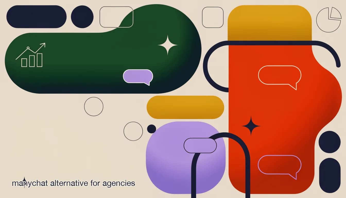 Flat illustration of an agency dashboard replacing a stack of separate ManyChat account logins, on The Best ManyChat Alternative for Agencies in 2026