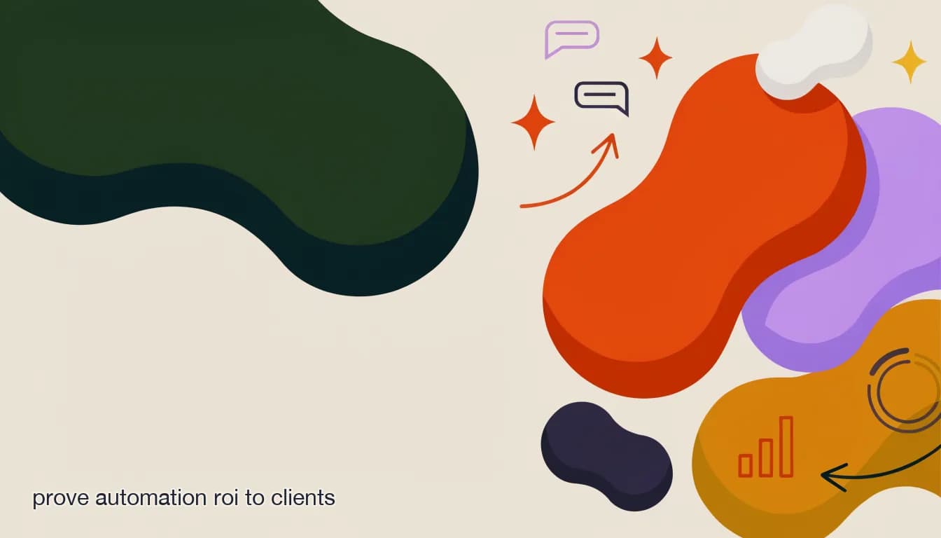Flat illustration of DM automation data turning into a client-facing ROI report, on How to Prove DM Automation & AI Agent ROI to Clients