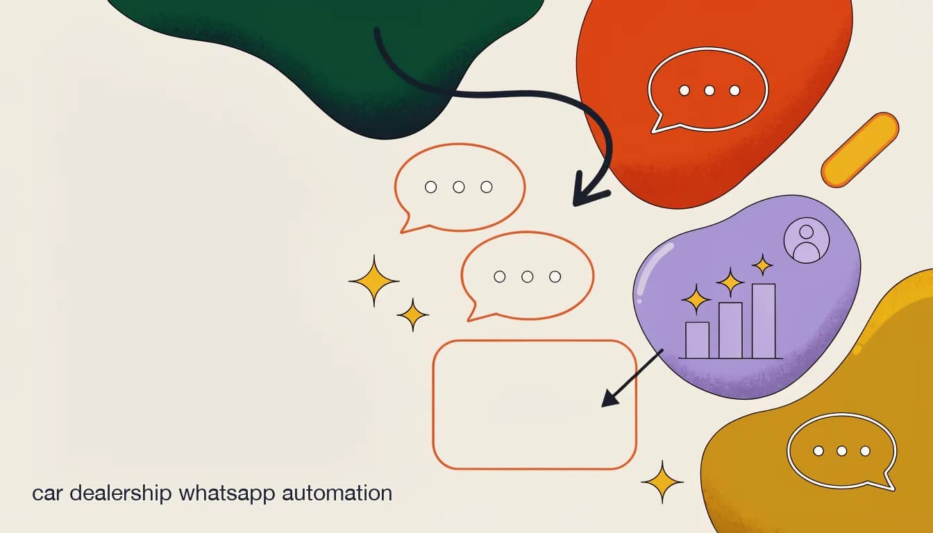Flat illustration of a car dealership WhatsApp inbox with vehicle inquiry messages being automatically sorted and routed to sales reps, on Car Dealership WhatsApp Automation: Handling High-Volume Vehicle Inquiries