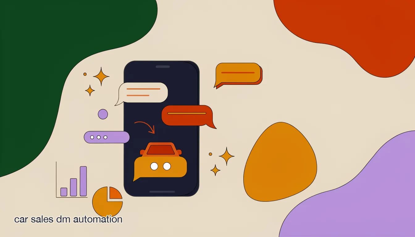 Flat illustration of a car dealership Instagram DM conversation turning into a booked test drive on a phone screen, on Car Sales DM Automation: Turning Instagram and WhatsApp Messages Into Test Drives