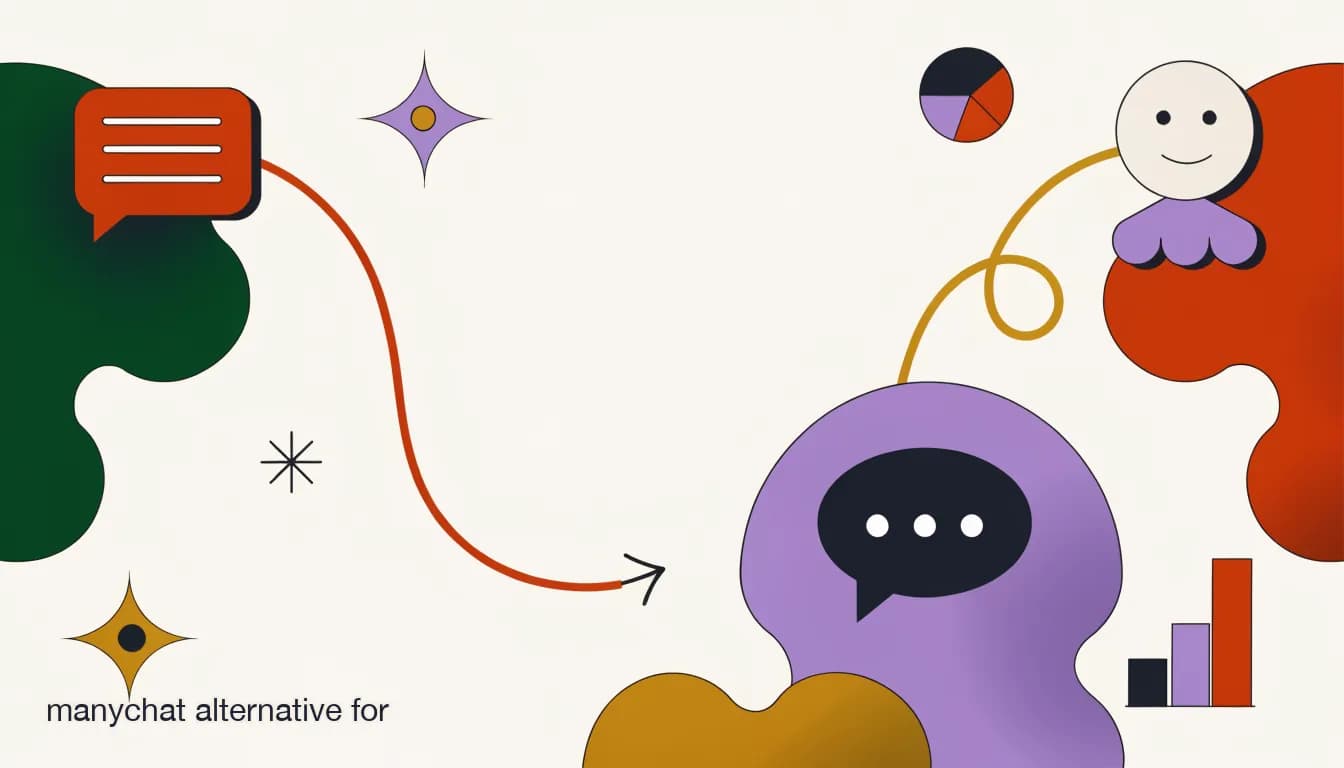 Flat illustration of a car dealership's Instagram and WhatsApp vehicle inquiries being routed to different sales reps by an AI agent, comparing ManyChat and KlyoChat, on ManyChat Alternative for Car Dealerships: Why Dealers Are Switching to KlyoChat