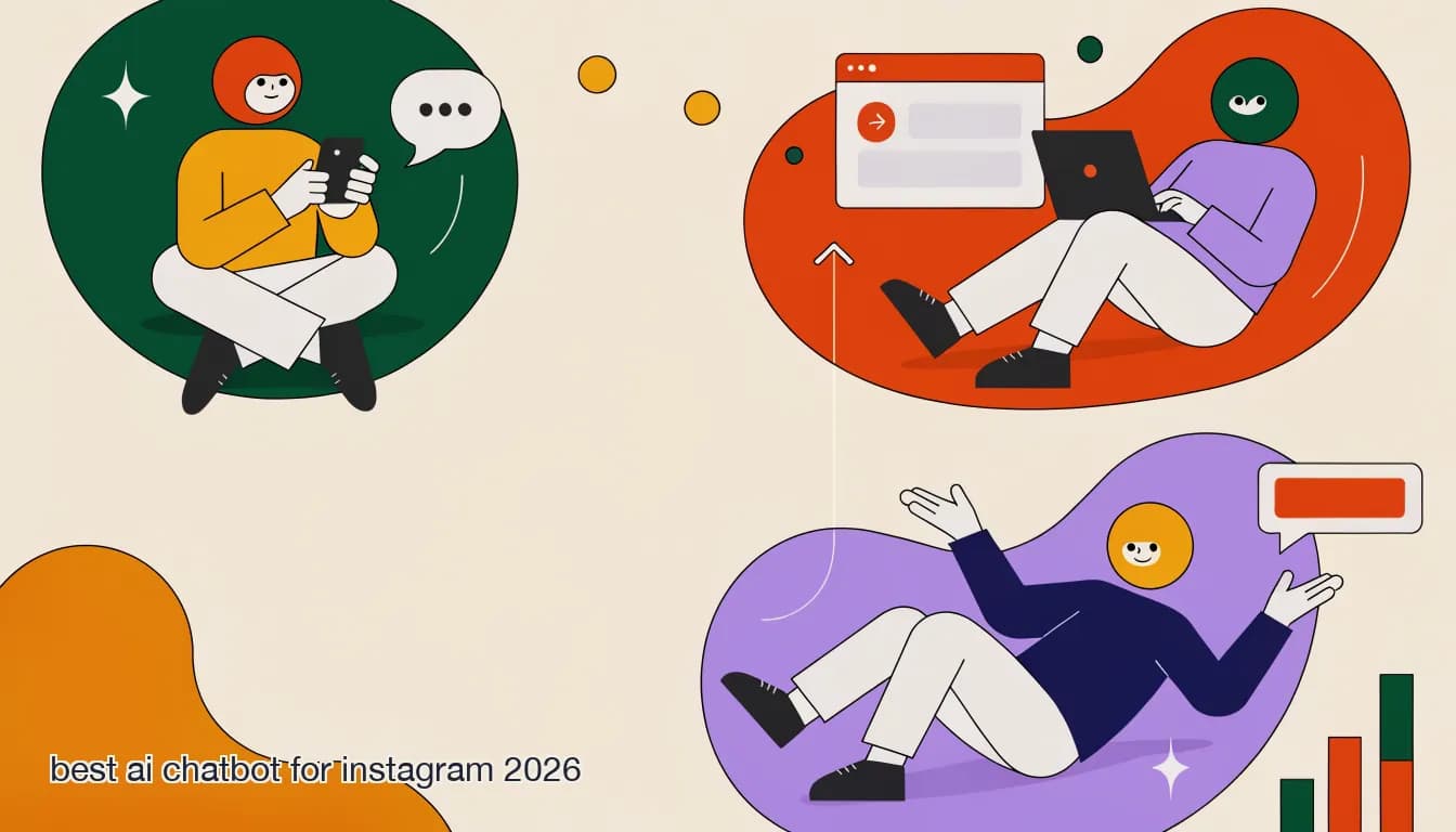 Flat illustration of comparing three types of AI chatbot for Instagram: an AI-native agent, a scripted flow tool, and a support widget, on The Best AI Chatbot for Instagram in 2026 (Compared)