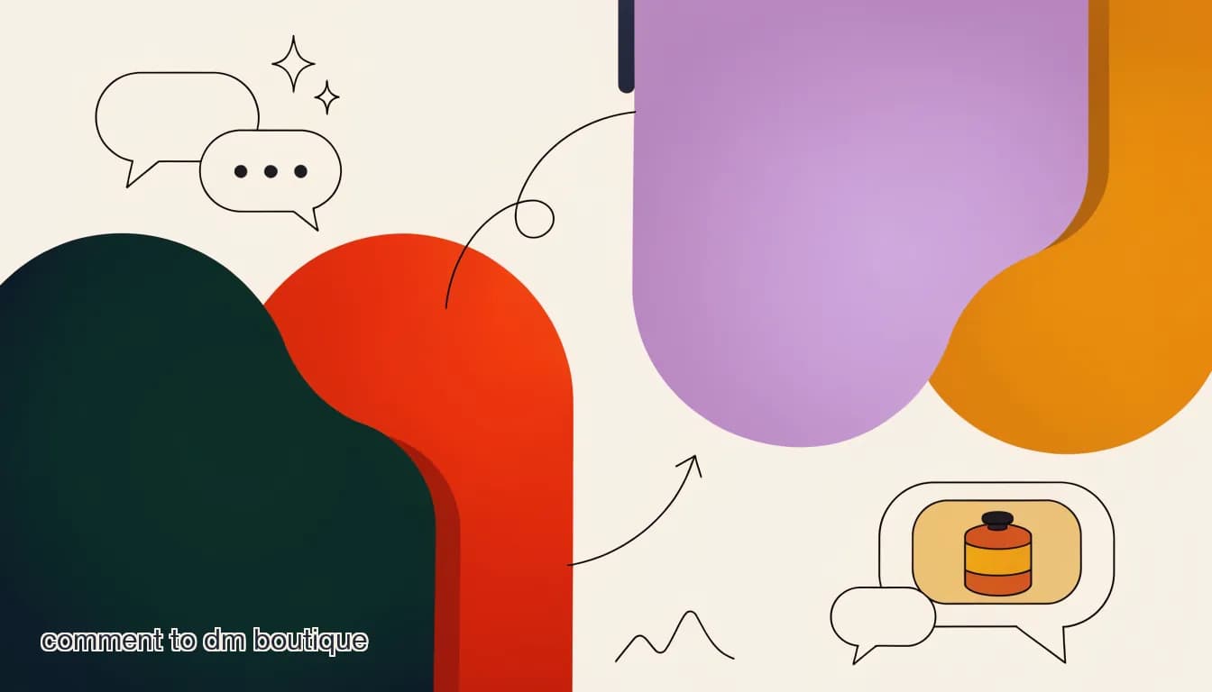 Flat illustration of an Instagram comment turning into a private DM conversation with a boutique product photo, on How to Turn Instagram Comments Into DM Sales for Your Boutique