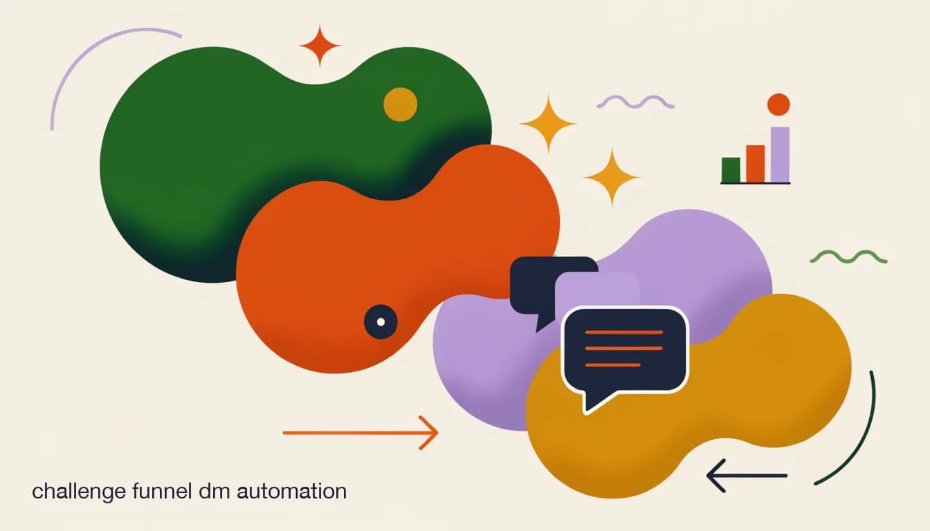 Flat illustration of a five-day challenge calendar connected to a DM conversation thread, representing a challenge funnel dm automation sequence, on The 5-Day Challenge to Paying Client Funnel: Automating the DMs Without Losing the Personal Touch