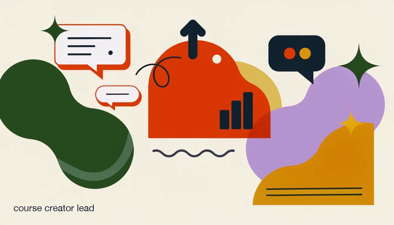 Flat illustration of a free guide PDF being delivered inside a DM conversation with a follow-up nurture sequence, on Course Creator Lead Magnet Automation: The Comment-to-DM Playbook