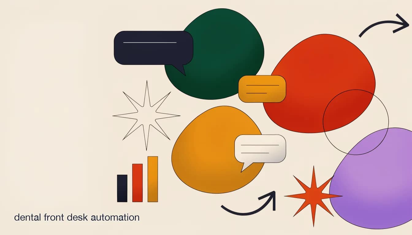 Flat illustration of a dental front desk team inbox showing conversations assigned to different providers with internal notes and mentions, on Dental Front Desk Automation: A Shared Inbox for a Multi-Provider Practice