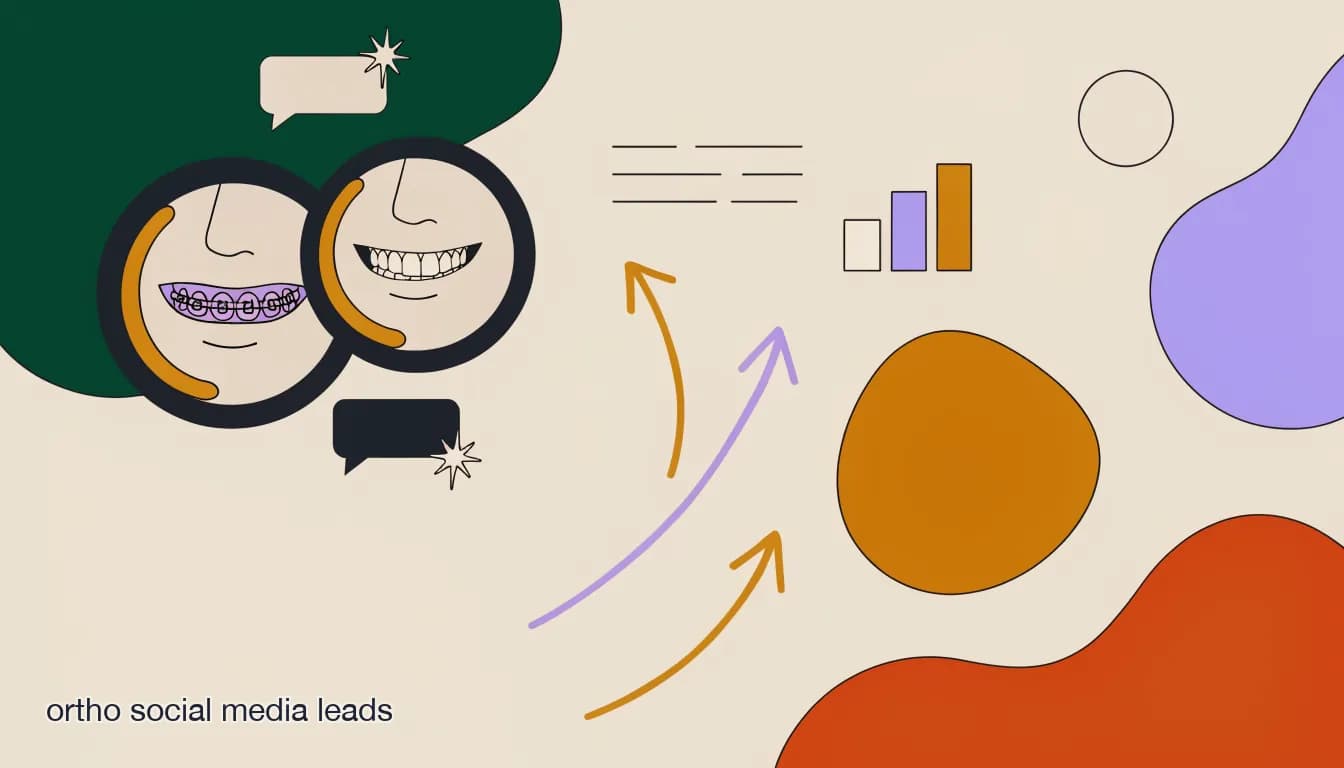 Flat illustration of orthodontic before-and-after braces photos on Instagram with comment bubbles converting into private consult bookings, on Ortho Social Media Leads: Turning Instagram Comments Into Consults