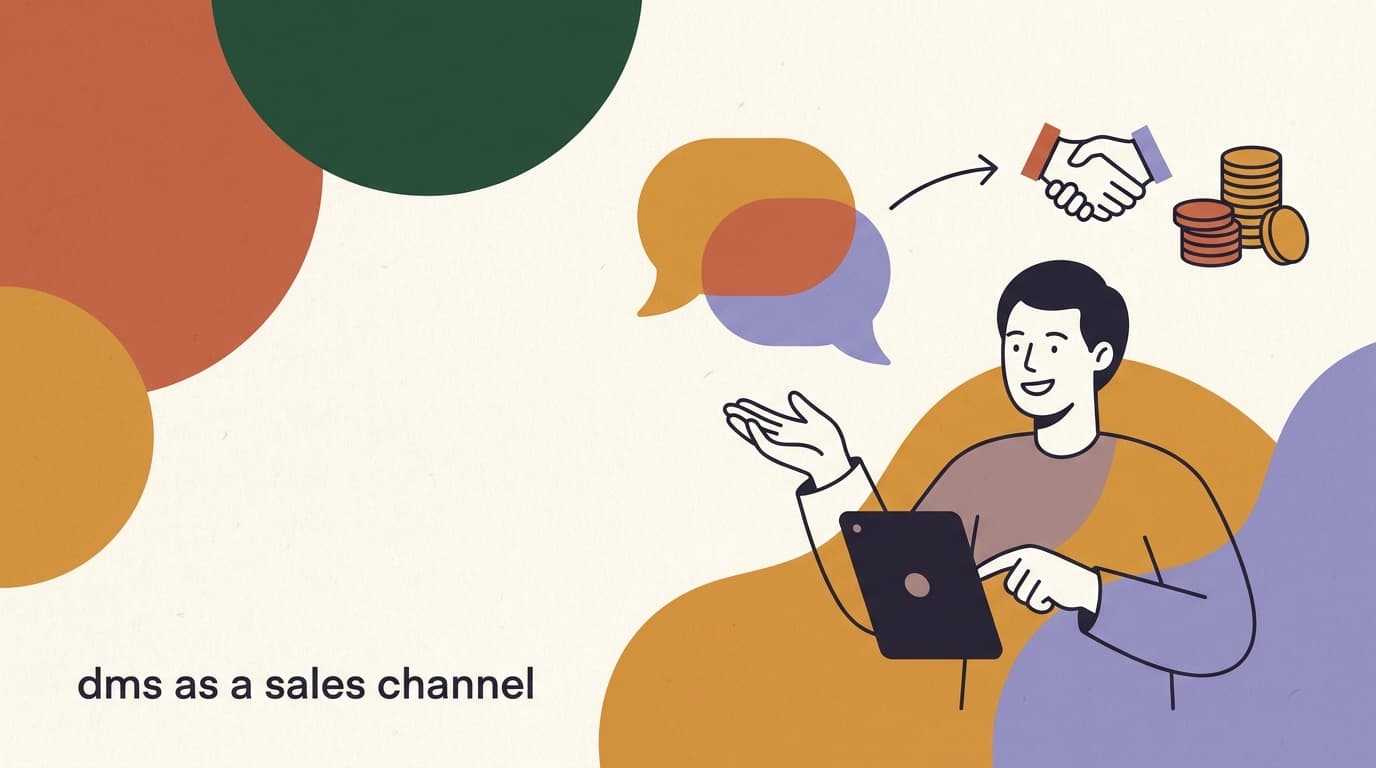 Flat illustration of a phone showing a respectful chat thread turning into a sale, representing a DM sales channel built without spam