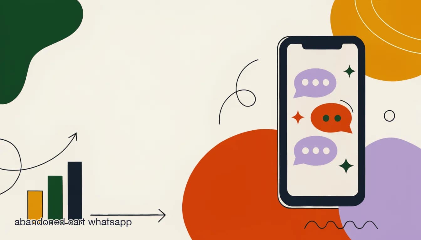 Flat illustration of a WhatsApp chat on a phone recovering an abandoned Shopify cart with a live order summary, on Abandoned Cart Recovery on WhatsApp: A Playbook for Shopify & WooCommerce Brands