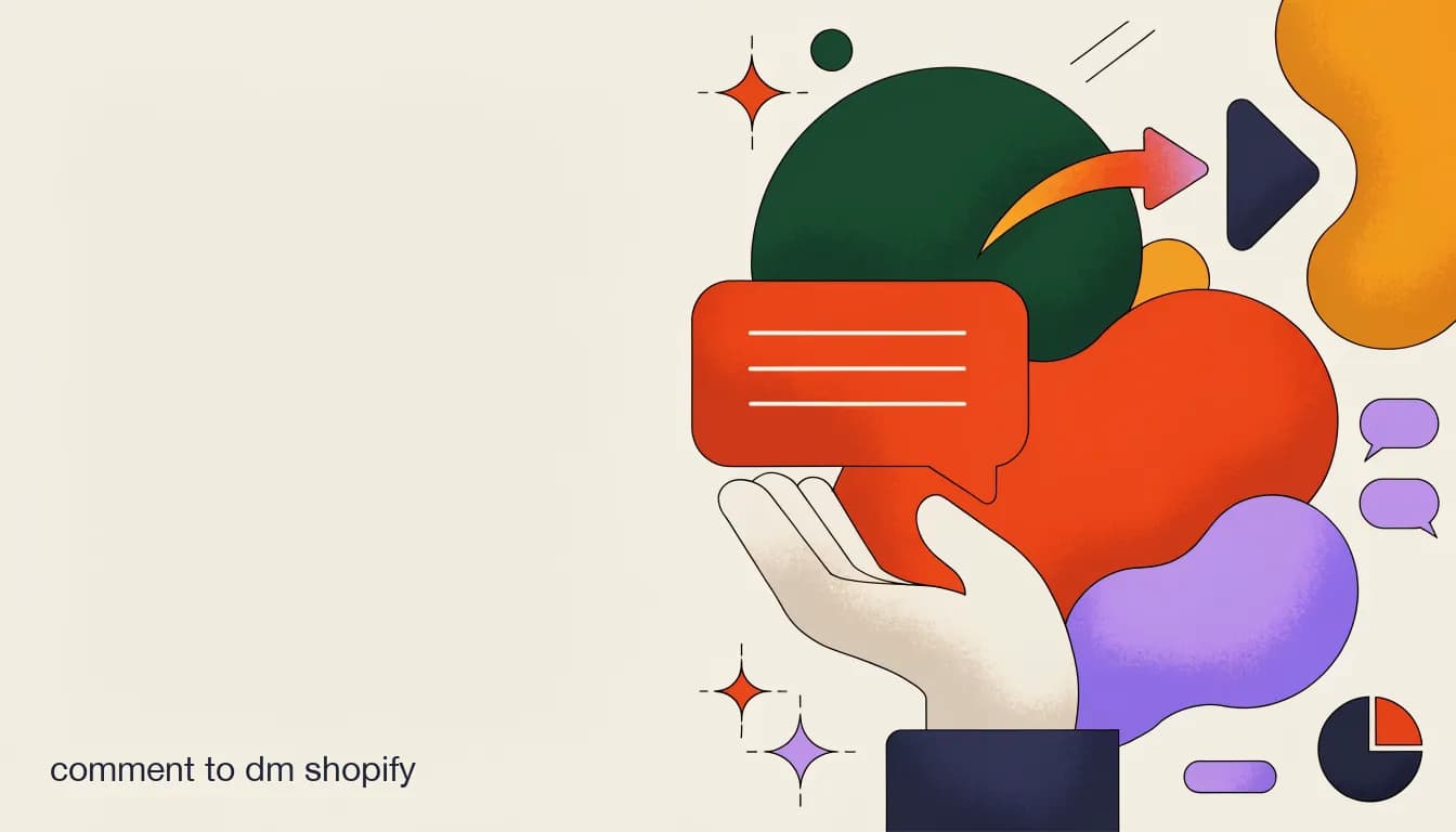 Flat illustration of an Instagram comment turning into a private DM arrow, representing comment-to-DM automation for Shopify brands, on Comment to DM for Shopify: Turn Instagram Comments Into Sales Conversations