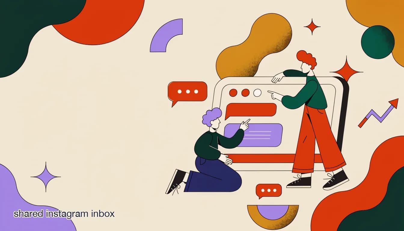 Flat illustration of Shopify DTC support team using a shared Instagram DM inbox with conversation assignment and internal notes on screen, on Shared Instagram Inbox for Shopify Teams: How to Stop Agent Collision on DMs