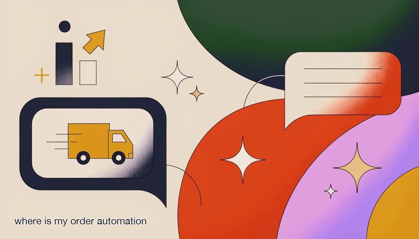 Flat illustration of a shipping truck icon inside a chat bubble representing automated order status replies, on Where Is My Order? How to Automate WISMO Support for DTC Brands