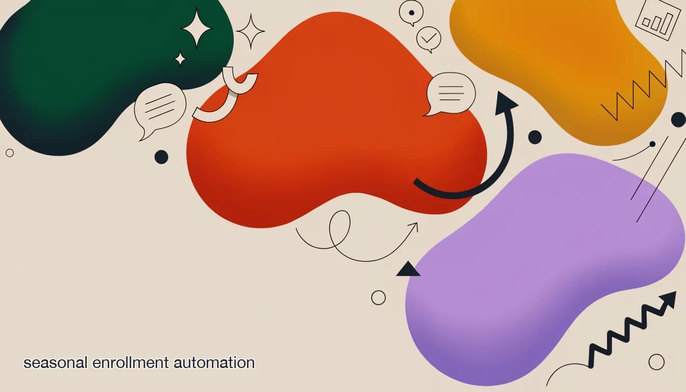 Flat illustration of a wave of DM messages hitting a tutoring center's inbox during back-to-school season, absorbed by seasonal enrollment automation, on How to Handle Seasonal Enrollment Spikes Without Hiring Extra Staff