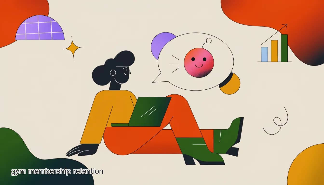 Flat illustration of a fitness studio member receiving a friendly check-in chat message after missing several classes, on Member Retention Automation: Chatbot Workflows That Cut Churn