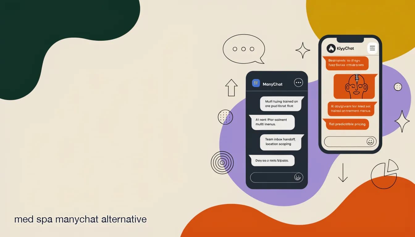Flat illustration of Side-by-side comparison of ManyChat and KlyoChat DM automation interfaces on mobile phones, showing comment-to-DM for a med spa Botox promotion, on Best ManyChat Alternative for Med Spas in 2026