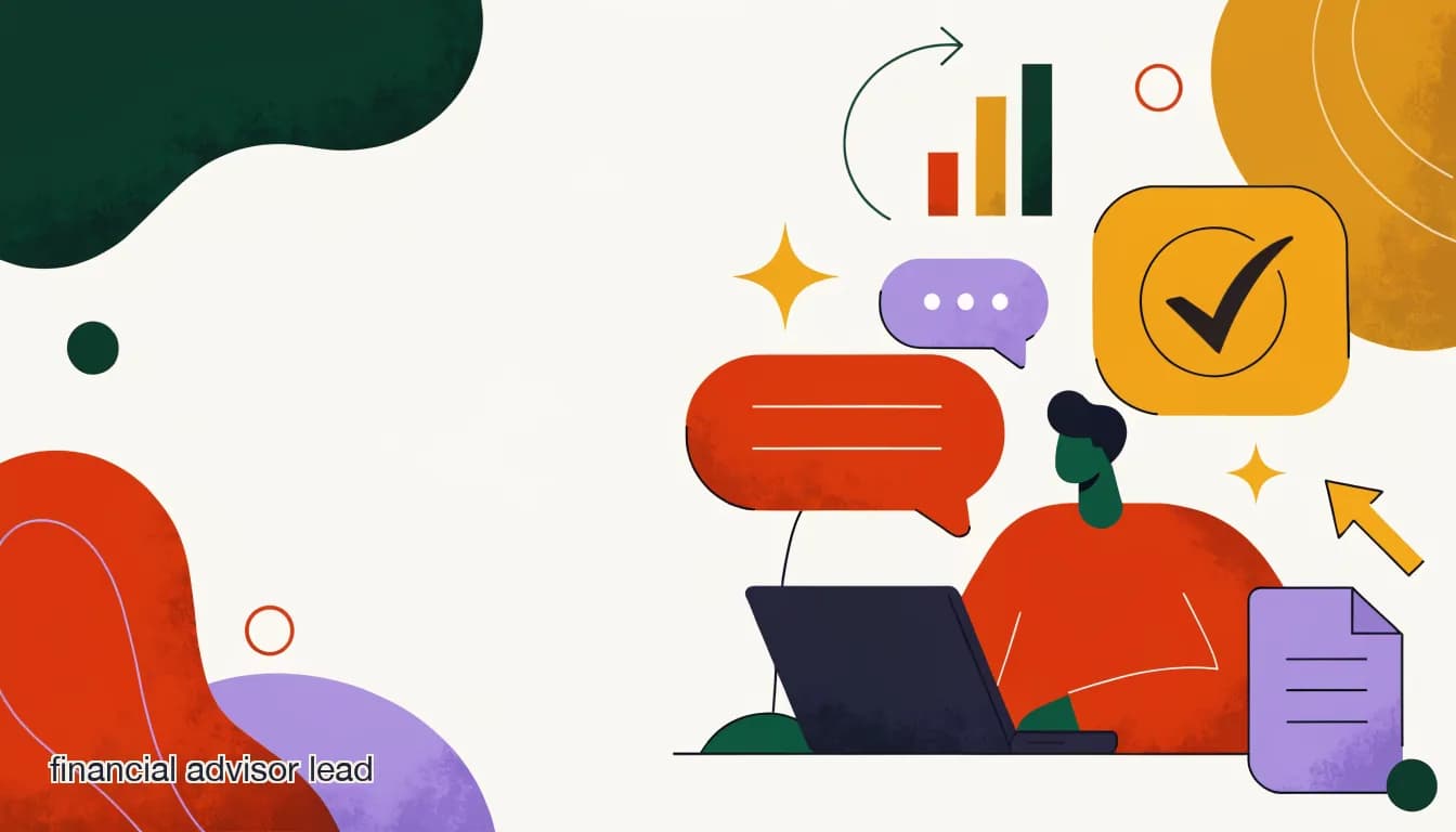 Flat illustration of a financial advisor reviewing a chat conversation with a compliance checkmark and archive, on Financial Advisor Lead Nurture: A Compliant Way to Follow Up Faster