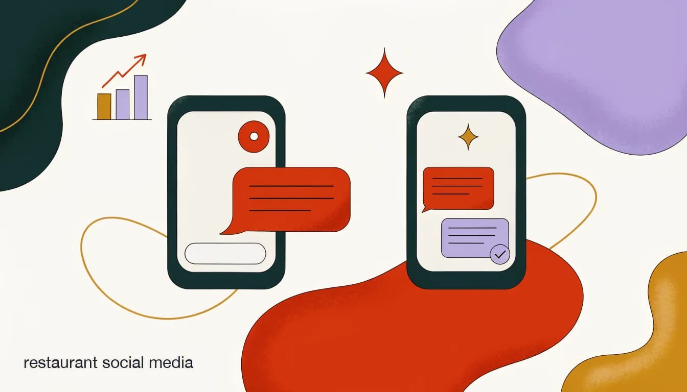 Flat illustration of a restaurant phone with an unread DM notification while a rival restaurant's chat bubble shows a reply already sent, on Why Slow DM Replies Are Costing Your Restaurant Bookings