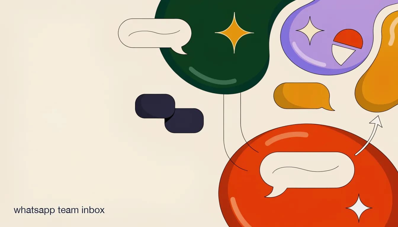 Flat illustration of a Singapore SMB team with chat bubbles being routed to different agents on a shared WhatsApp inbox dashboard, on WhatsApp Team Inbox: How to Split Chats Across Multiple Agents Without Chaos