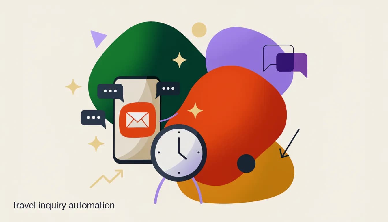 Flat illustration of a travel agent's phone with an inbox full of unanswered DMs and a clock ticking, on Why Slow Replies Are Costing Tour Operators Bookings