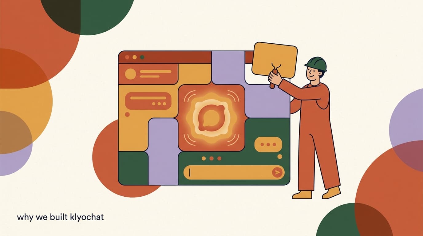 Flat illustration of a unified chat app built with AI at its core, on why we built KlyoChat
